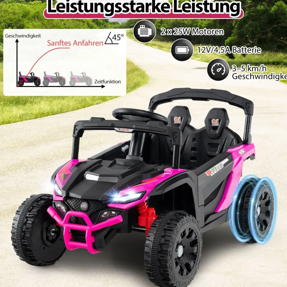 Kinder 12V Elektroauto mit Fernbedienung Elektrischer UTV-Truck Kinderauto Kinderfahrzeug Rosa