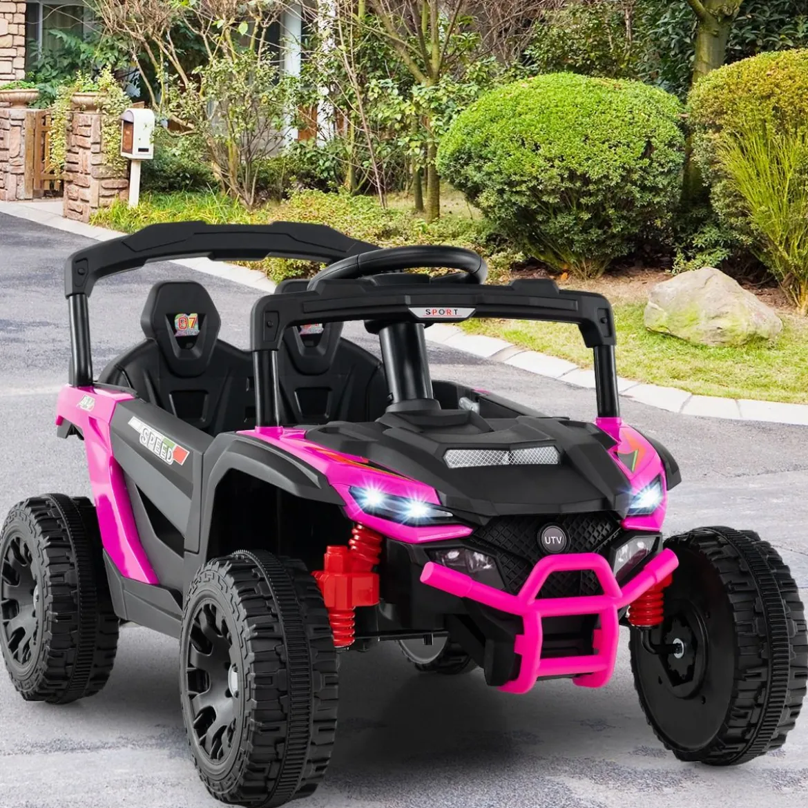 Kinder 12V Elektroauto mit Fernbedienung Elektrischer UTV-Truck Kinderauto Kinderfahrzeug Rosa