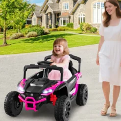 Kinder 12V Elektroauto mit Fernbedienung Elektrischer UTV-Truck Kinderauto Kinderfahrzeug Rosa