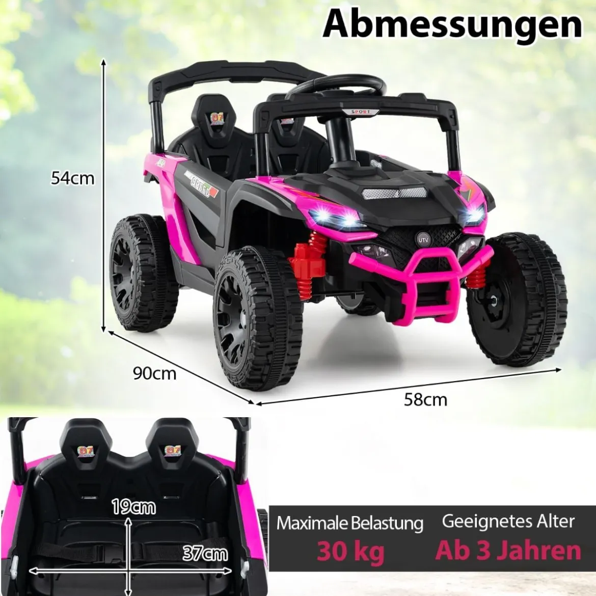 Kinder 12V Elektroauto mit Fernbedienung Elektrischer UTV-Truck Kinderauto Kinderfahrzeug Rosa