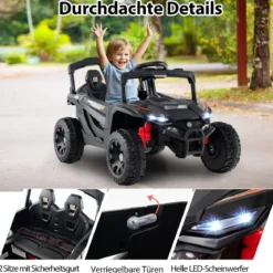 Kinder 12V Elektroauto mit Fernbedienung Elektrischer UTV-Truck Kinderauto Kinderfahrzeug Schwarz