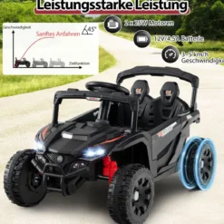 Kinder 12V Elektroauto mit Fernbedienung Elektrischer UTV-Truck Kinderauto Kinderfahrzeug Schwarz