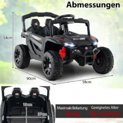 Kinder 12V Elektroauto mit Fernbedienung Elektrischer UTV-Truck Kinderauto Kinderfahrzeug Schwarz