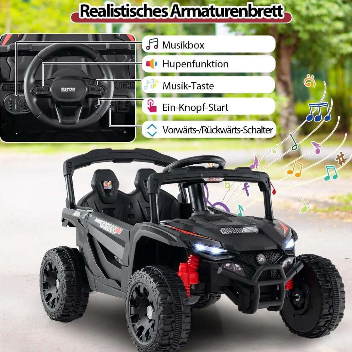 Kinder 12V Elektroauto mit Fernbedienung Elektrischer UTV-Truck Kinderauto Kinderfahrzeug Schwarz