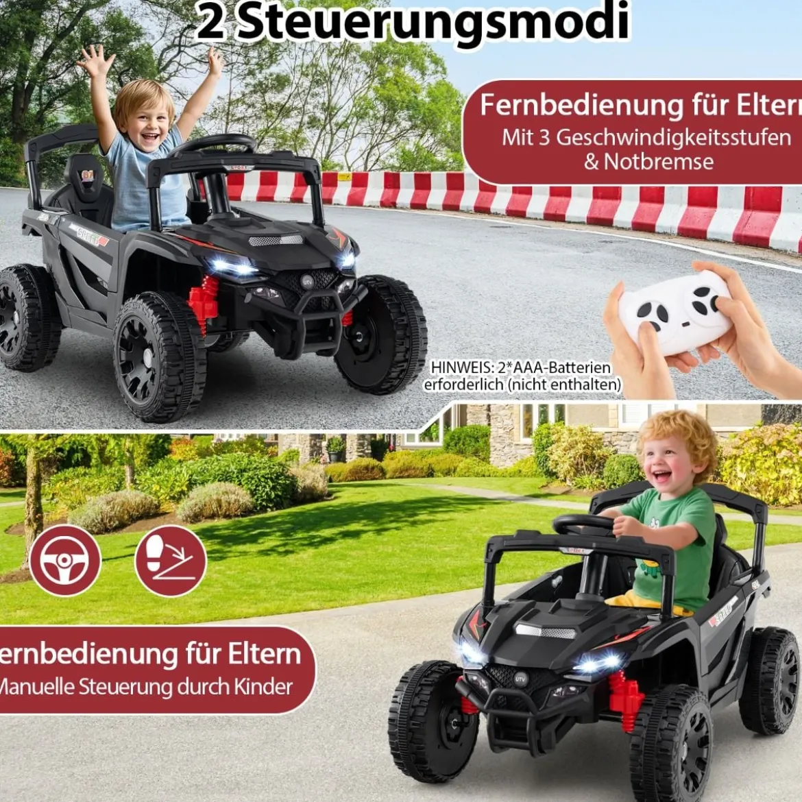 Kinder 12V Elektroauto mit Fernbedienung Elektrischer UTV-Truck Kinderauto Kinderfahrzeug Schwarz