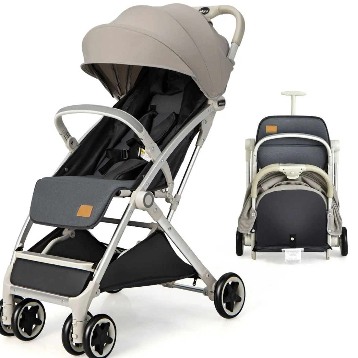 Kinderwagen faltbar Reisebuggy mit verstellbarem Rückenlehne & Verdeck Babywagen mit Becherhalter Grau