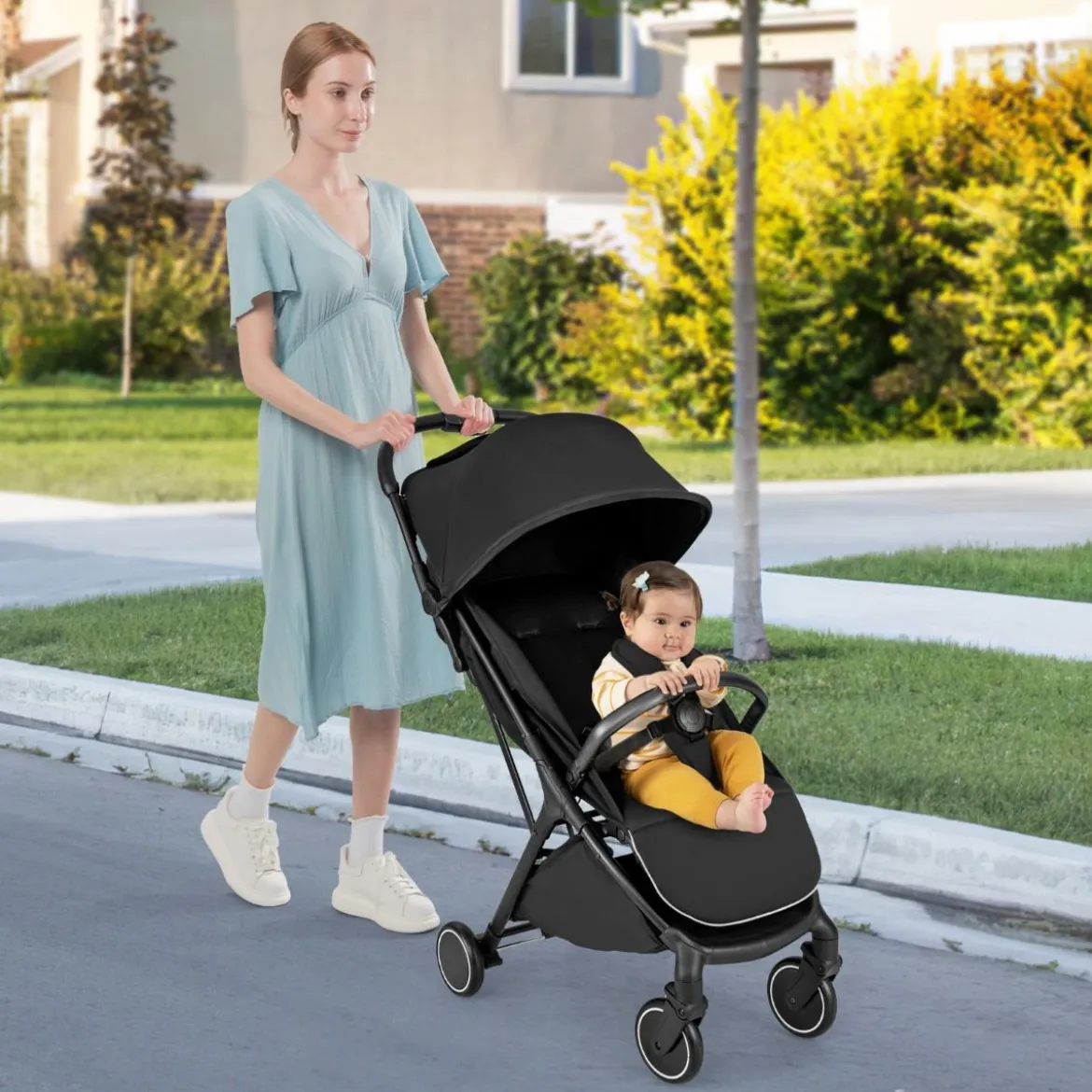 Kinderwagen klappbar Reisebuggy mit Liegefunktion Kinderbuggy tragbar mit verstellbarer Rückenlehne Schwarz