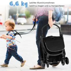 Kinderwagen klappbar Reisebuggy mit Liegefunktion Kinderbuggy tragbar mit verstellbarer Rückenlehne Schwarz