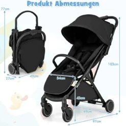 Kinderwagen klappbar Reisebuggy mit Liegefunktion Kinderbuggy tragbar mit verstellbarer Rückenlehne Schwarz