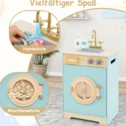Kinder Waschmaschine mit Waschmittel Holz Spielzeug-Waschmaschine Wäscherei-Küchenset mit Spüle