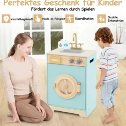 Kinder Waschmaschine mit Waschmittel Holz Spielzeug-Waschmaschine Wäscherei-Küchenset mit Spüle