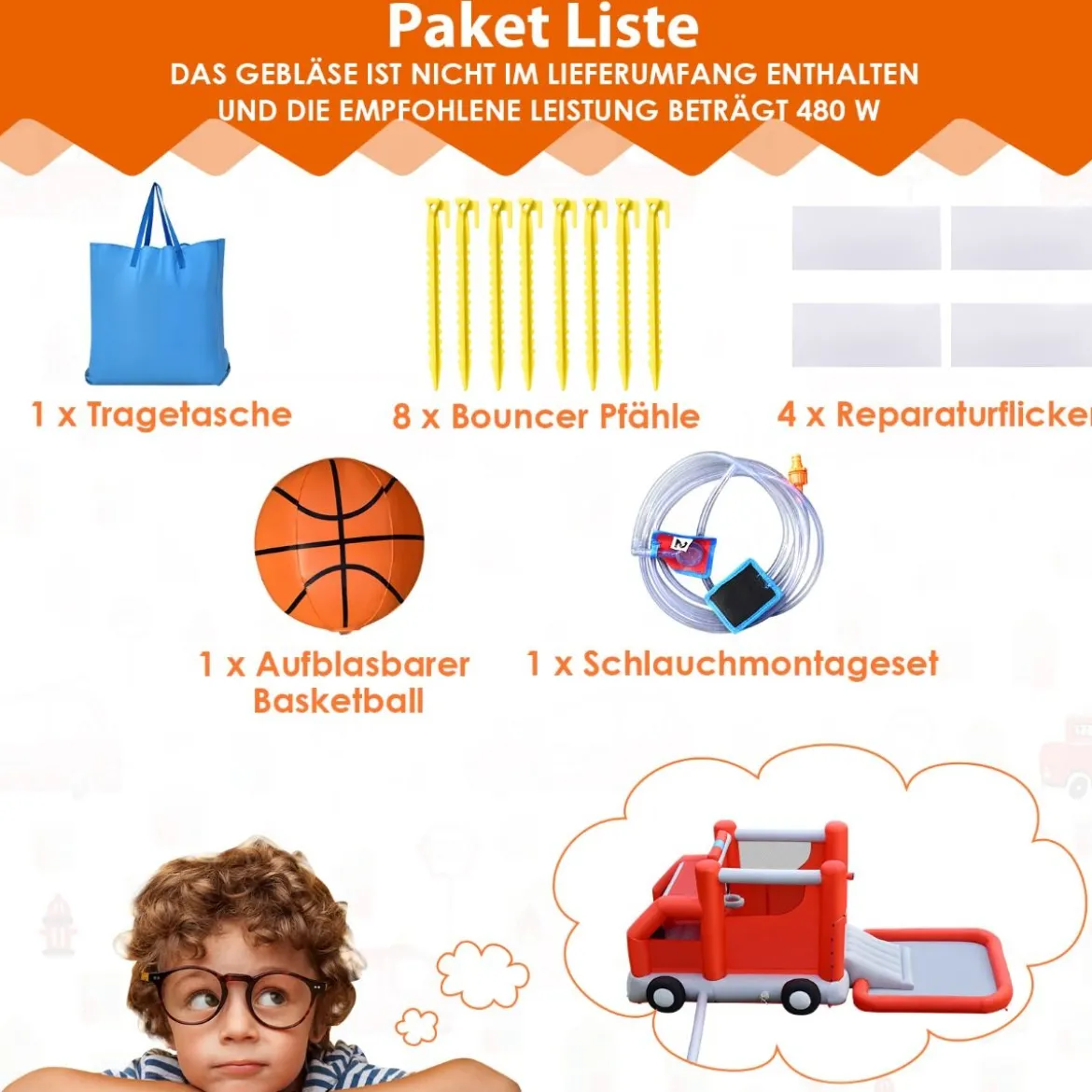 Kinder-Wasserrutsche im Feuerwehr-Stil mit Planschbecken 564 x 268 x 212 cm