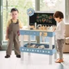 Kinder Werkbank aus Holz mit Tafel & Uhr & 61 Zubehören für Kinder ab 3 Jahren Blau
