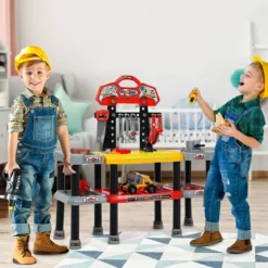 Kinder Werkbank Set Kinder Rollenspiel Bank mit Haken Werkzeugbank 85,5 x 30,5 x 83 cm Bunt