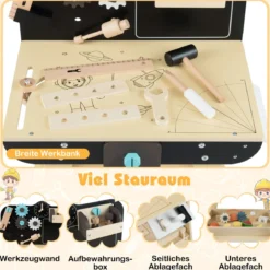 Kinder Werkbank Set mit Tafel Montessori Spielzeug zum Nachspielen Werkstatt-Spielzeug