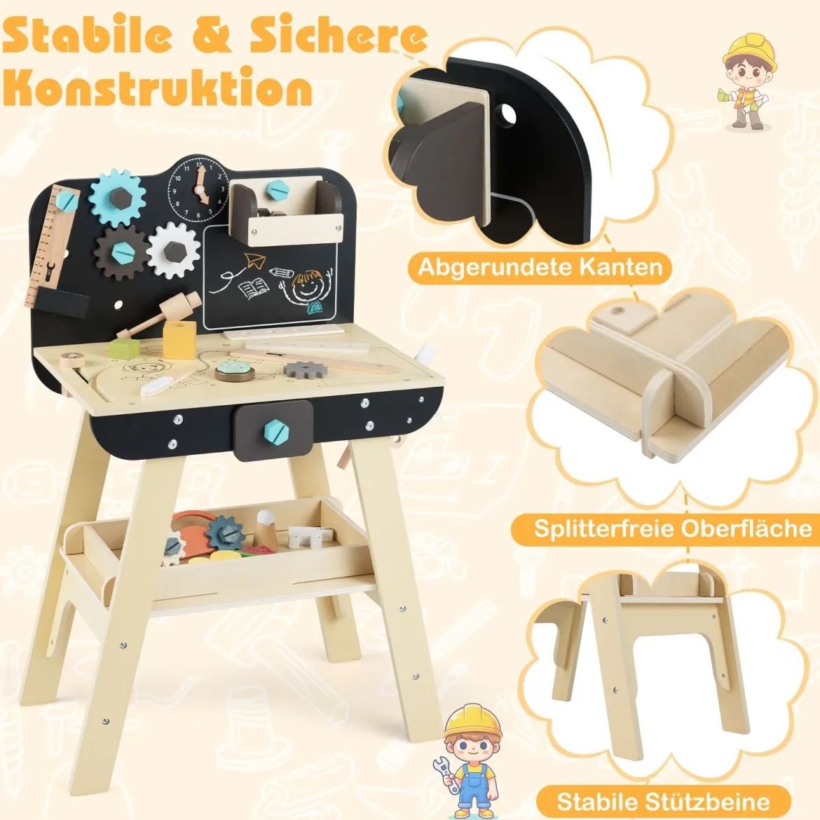 Kinder Werkbank Set mit Tafel Montessori Spielzeug zum Nachspielen Werkstatt-Spielzeug