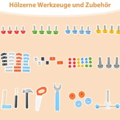 Kinder Werkzeugbank aus Holz mit Tafel & hängendem Werkzeugständer & Zubehör