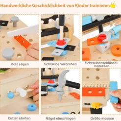 Kinder Werkzeugbank aus Holz mit Tafel & hängendem Werkzeugständer & Zubehör