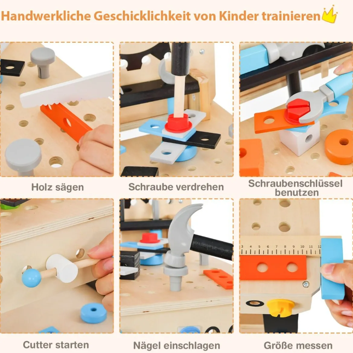 Kinder Werkzeugbank aus Holz mit Tafel & hängendem Werkzeugständer & Zubehör