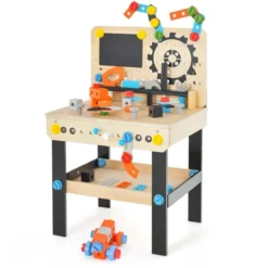 Kinder Werkzeugbank aus Holz mit Tafel & hängendem Werkzeugständer & Zubehör