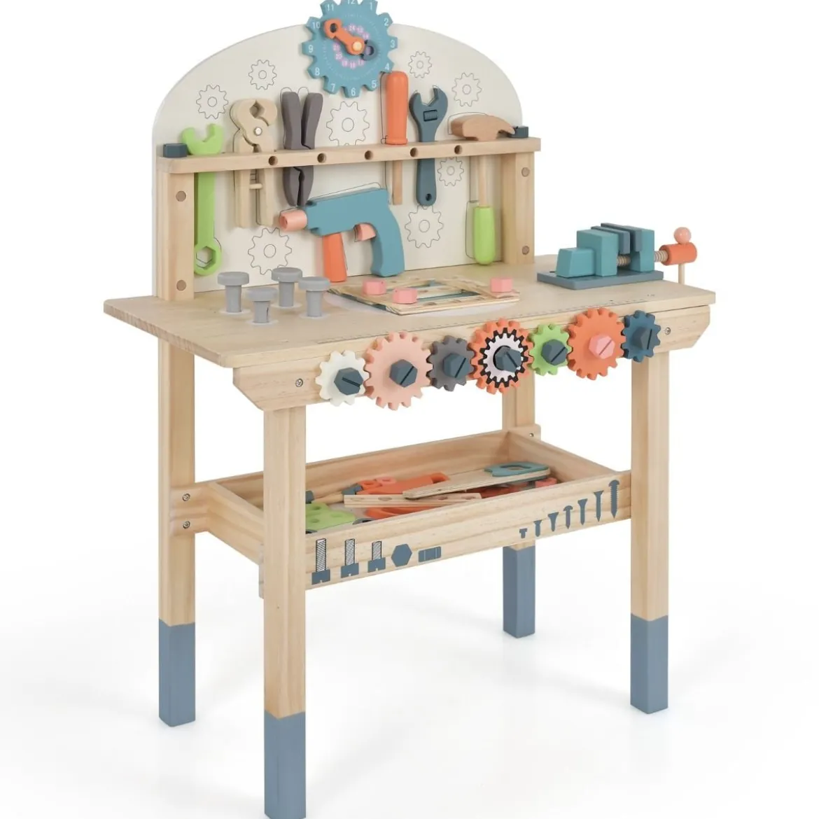 Kinder Werkzeugbank aus Holz mit Magnetischem Gestell & Werkzeugset 60 x 30 x 79 cm