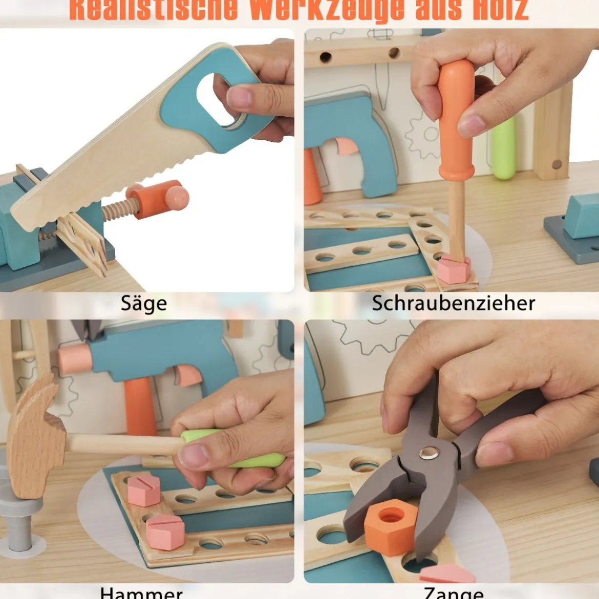 Kinder Werkzeugbank aus Holz mit Magnetischem Gestell & Werkzeugset 60 x 30 x 79 cm