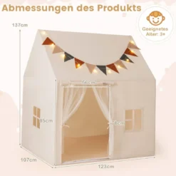 Kinderzelt für Drinnen Spielhaus Kinder Indoor mit rutschfeste Matte Spielzelt Kinderzimmer Zelt Beige