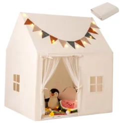 Kinderzelt für Drinnen Spielhaus Kinder Indoor mit rutschfeste Matte Spielzelt Kinderzimmer Zelt Beige