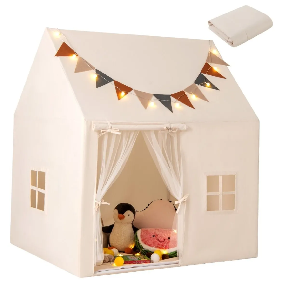 Kinderzelt für Drinnen Spielhaus Kinder Indoor mit rutschfeste Matte Spielzelt Kinderzimmer Zelt Beige