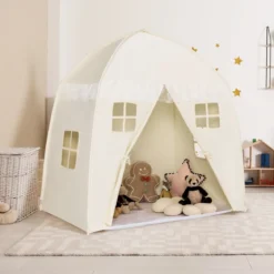 Kinderzelt Großes Prinzessinnenzelt mit Tragetasche Anti-Rutsch-Matte Reißverschluss Beige