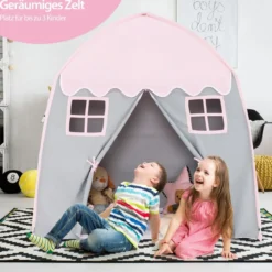 Kinderzelt Großes Prinzessinnenzelt mit Tragetasche Anti-Rutsch-Matte Reißverschluss Rosa