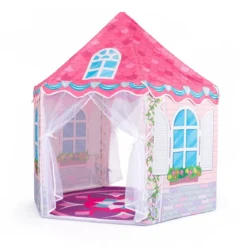 Kinderzelt im Prinzessinnenburg-Design für Kinder ab 3 jahren Spielzelt mit Vorhängen Rosa