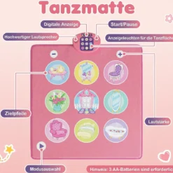 Kinderzelt im Prinzessinnenburg-Design für Kinder ab 3 jahren Spielzelt mit Vorhängen & Tanzmatte Rosa