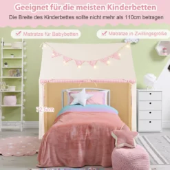 Kinderzelt mit Matte & Lichtern & Flaggenbanner & Fenstern Kinder Spielhaus Spielzelt Rosa