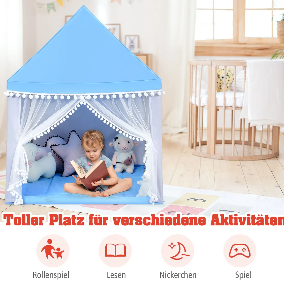 Kinderzelt Spielhaus Kinderspielhaus Prinzess Prinzessin Kinderspielzelt Blau