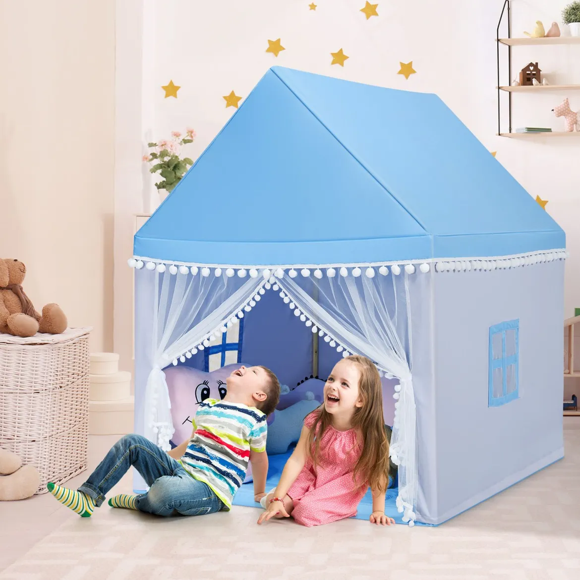 Kinderzelt Spielhaus Kinderspielhaus Prinzess Prinzessin Kinderspielzelt Blau