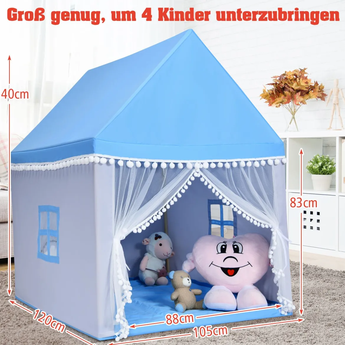Kinderzelt Spielhaus Kinderspielhaus Prinzess Prinzessin Kinderspielzelt Blau