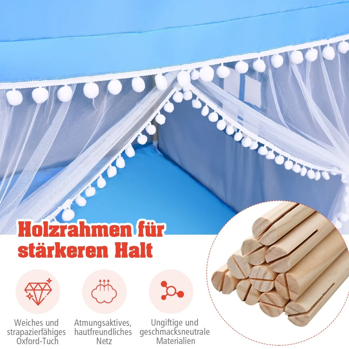 Kinderzelt Spielhaus Kinderspielhaus Prinzess Prinzessin Kinderspielzelt Blau