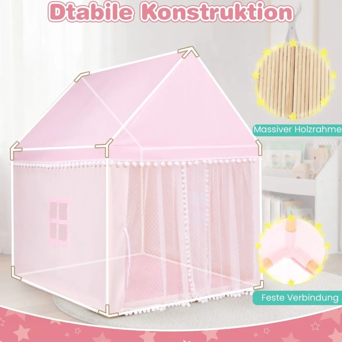 Kinderzelt Spielhaus Kinderspielhaus Prinzess Prinzessin Kinderspielzelt Rosa