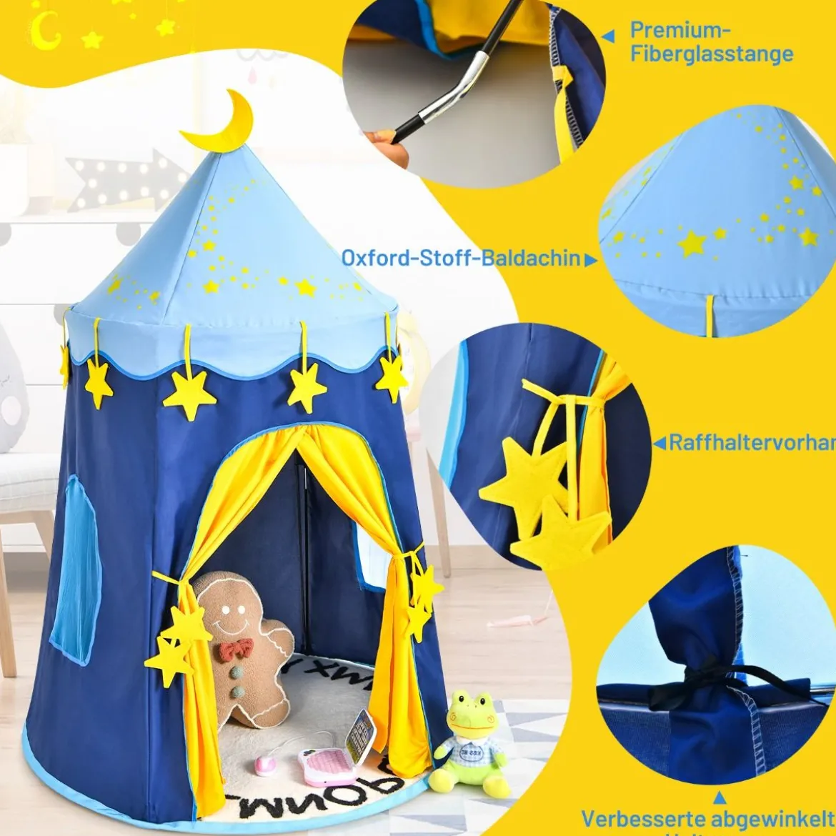Kinderzelt Tragbares Spielzelt für Kinder 108 x 158 cm Blau