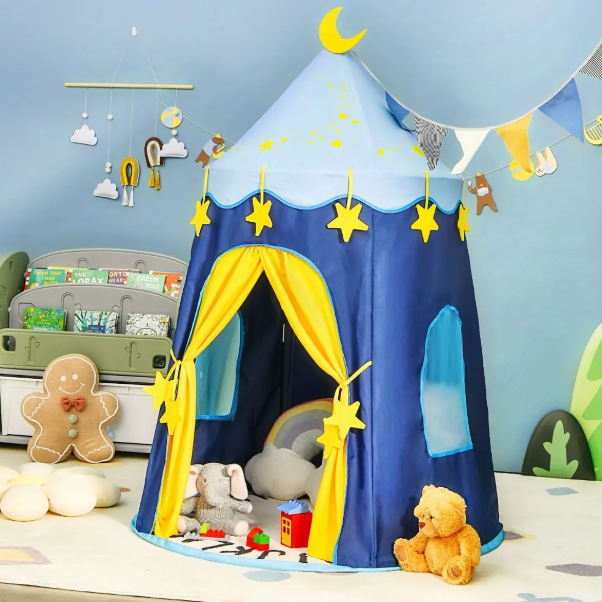 Kinderzelt Tragbares Spielzelt für Kinder 108 x 158 cm Blau