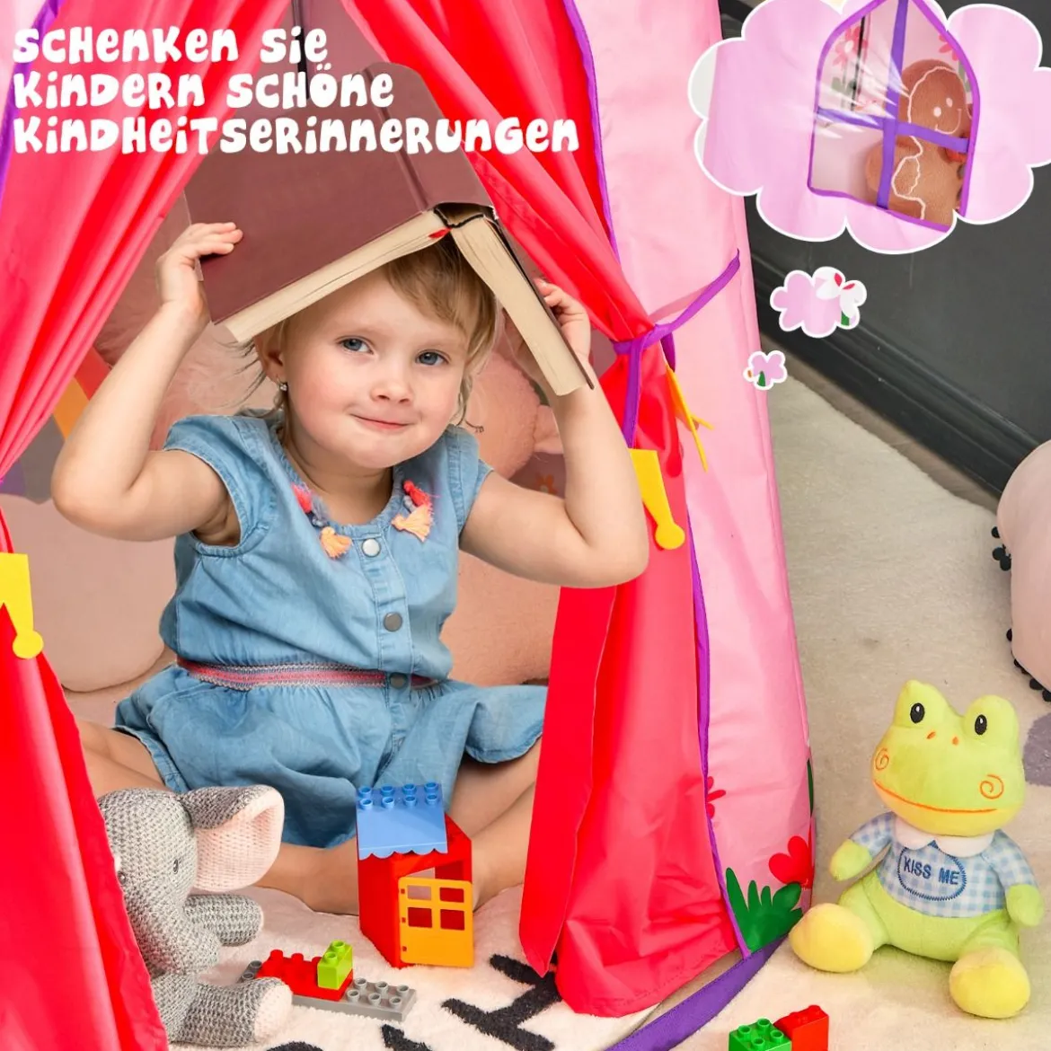 Kinderzelt Tragbares Spielzelt für Kinder 108 x 158 cm Rosa