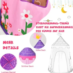 Kinderzelt Tragbares Spielzelt für Kinder 108 x 158 cm Rosa