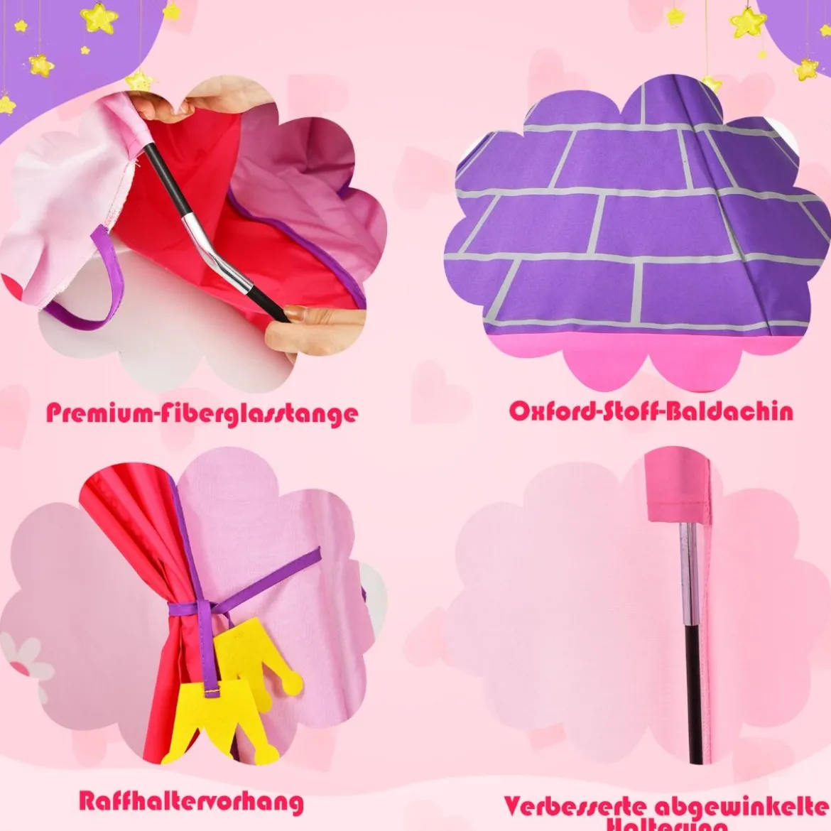 Kinderzelt Tragbares Spielzelt für Kinder 108 x 158 cm Rosa