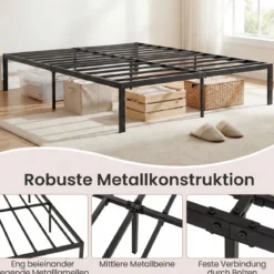 King Size Metall-Bettgestell Plattformbett mit Robusten Metalllatten Schwarz 200 x 160 cm