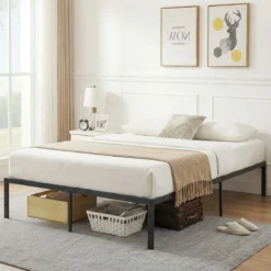 King Size Metall-Bettgestell Plattformbett mit Robusten Metalllatten Schwarz 200 x 160 cm