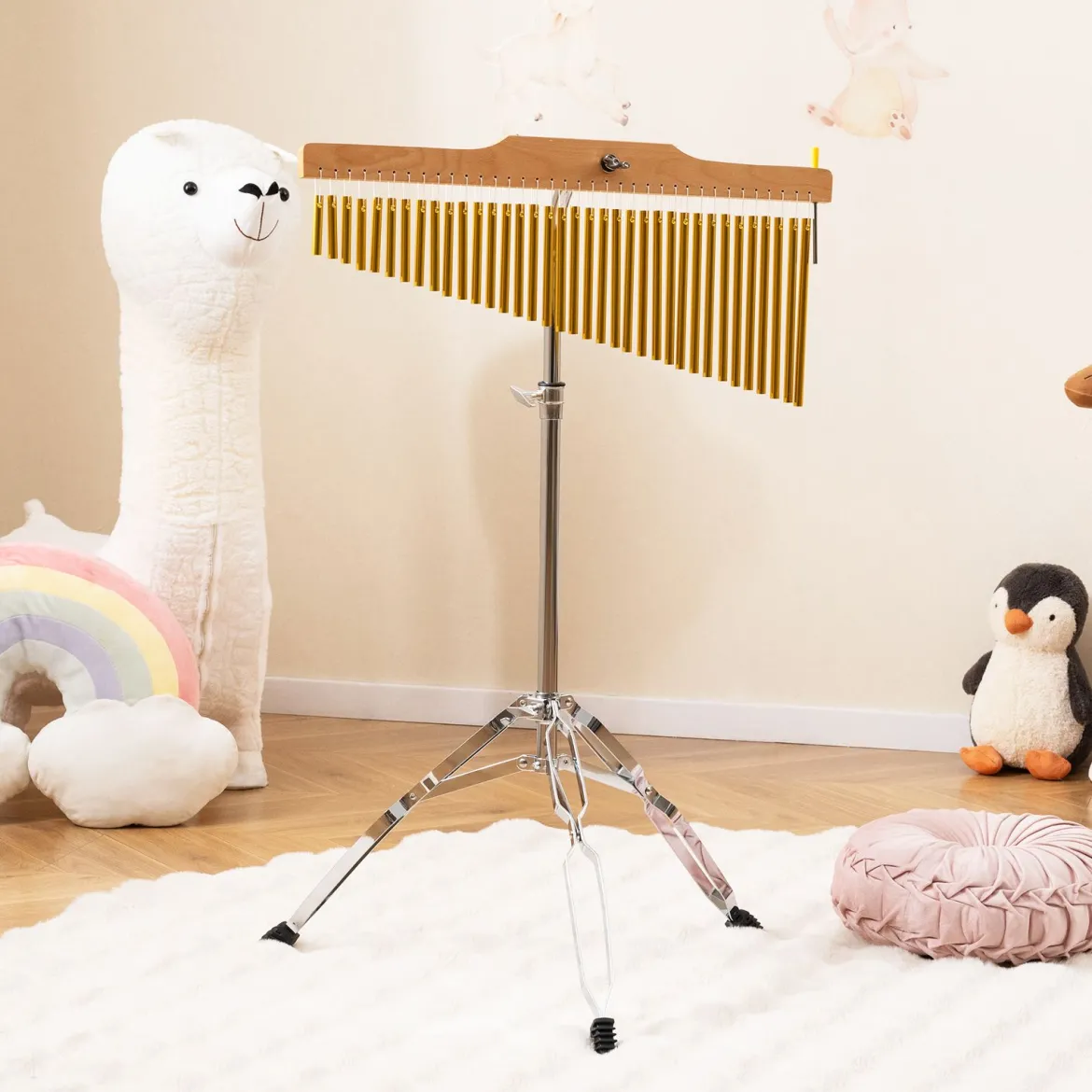 36 Klangstäbe für Windspiel Percussion Chimes mit Faltbarem & Einstellbarem Ständer & Tragetasche
