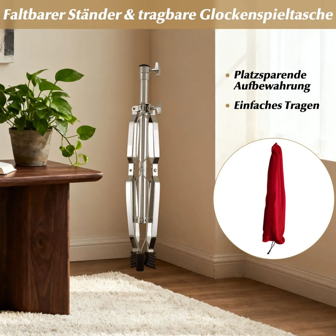 36 Klangstäbe für Windspiel Percussion Chimes mit Faltbarem & Einstellbarem Ständer & Tragetasche