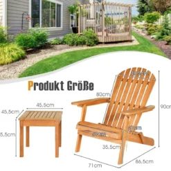 Klappbare Adirondack Stühle mit Tisch 2er Set Adirondack Chairs aus Eukalyptusholz Natürlich