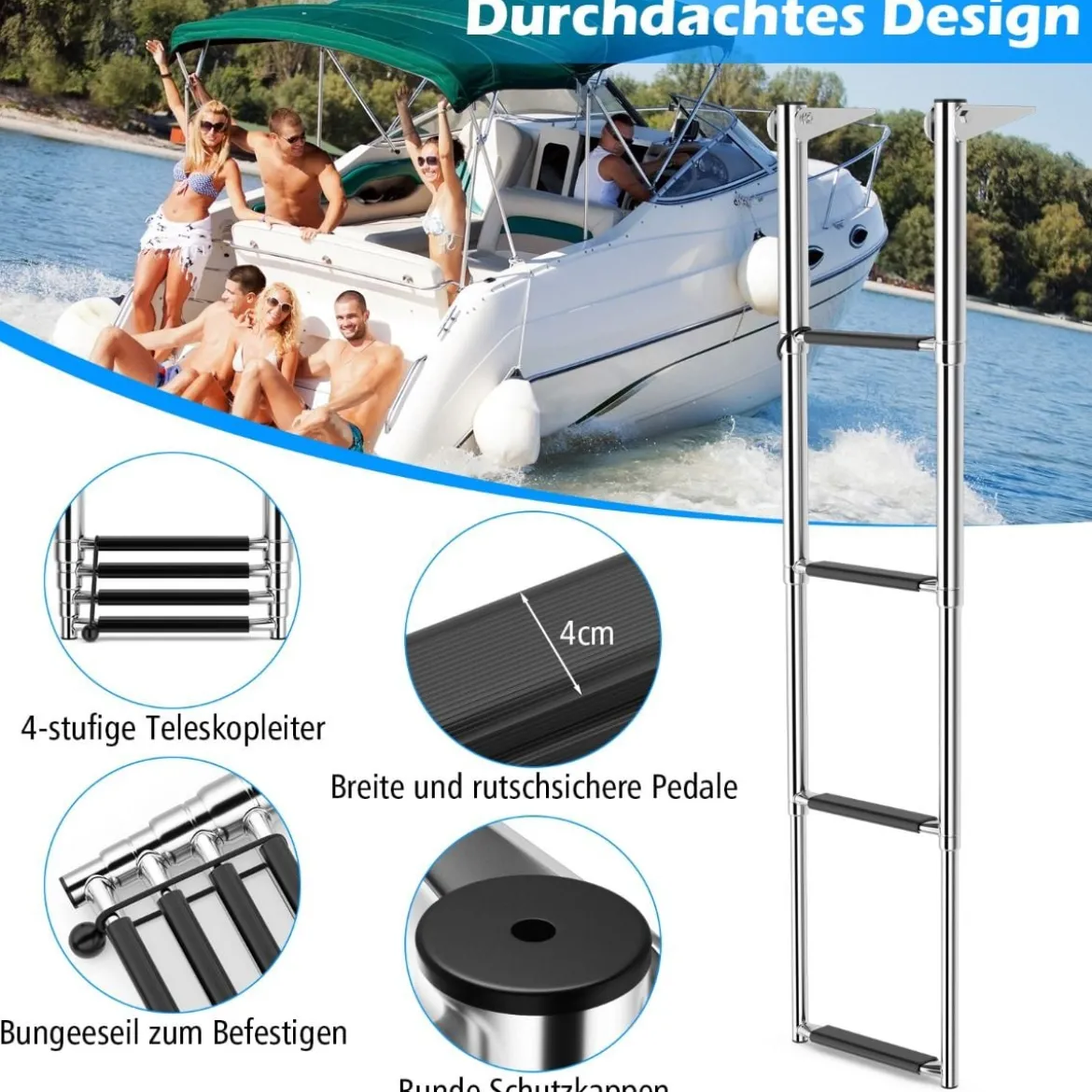 Klappbare Ausziehbare Schwimmplattform-Leiter mit Rutschfesten Stufen 40,5 x 31 cm